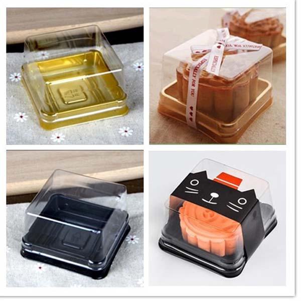 New Arrivals--50pcs=25sets 6.8*6.8*4cm Black&Gold Bottom Mini Size Plastic Cake Box Cupcake Container Wedding Favor Boxes Supplies