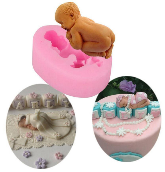 3D Sleeping Baby Baking Mould Non-Stick Kitchen Bakeware DIY Chocolate Candy Making Mold Pink Silicone Cake Decoration Tools