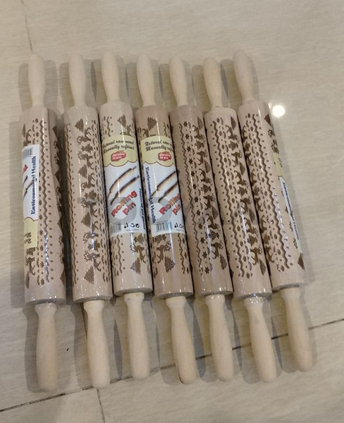 Christmas Embossed Rolling Pins Xmas Tree Wooden Baking Rollers Cookies Biscuit Fondant Cake Dough Engraved Reindeer Snowflake Pastry Boards