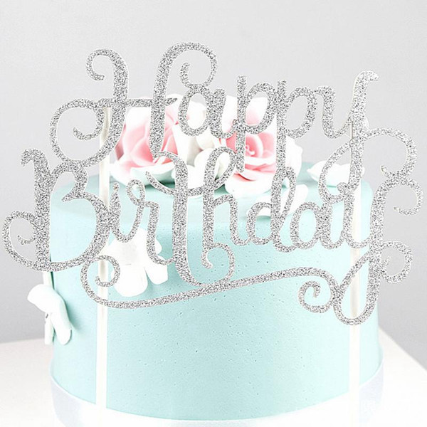 Happy Birthday Cake Topper Baking Decorating Flags Supplies Kids Cake Glitter Decor Cake Stand Topper Party Props