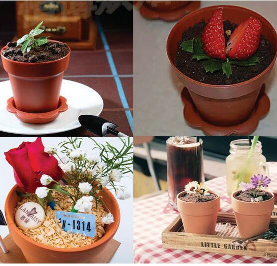 20pcs/lot white/Black/Brown Color Creative flower pot cake cups and shovel tiramisu decor ice cream decor for wedding birthday party