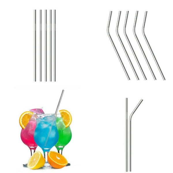 Stainless Steel Straw Eco-friendly Drinking Straws 10.5'' 8.5'' Matal Reusable Straw Beer Tool Straight Bend Drinking Straw for Party Bars