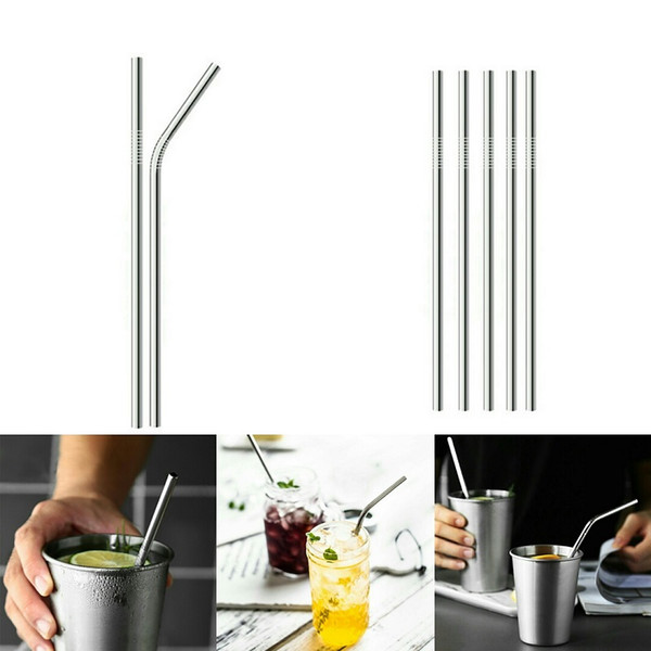 Stainless Steel Straw Eco-friendly Drinking Straws 8.5''inch Matal Reusable Straw Beer Tool Straight Bend Drinking Straw for Party