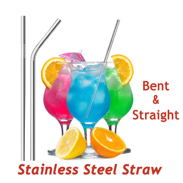 Metal Stainless Steel Straw Eco-friendly DrinkingStraws 8.5'' inch Reusable Straw Beer Tool Straight Bent Drinking Straw for Party Bars