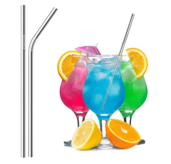 Straight Bent Tube Stainless Steel Straw 9.5 Inch Lenght Metal Silver Colored Straws For Bar Party Drinking Tool