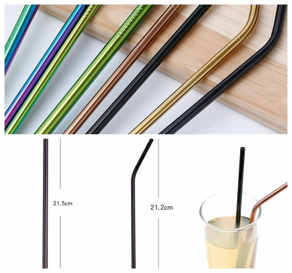 8.5 Inch Colored Stainless Steel Straws Bar Tools Black Metal Drinking Straw Straight Bend Drinking Straw Ffor Party