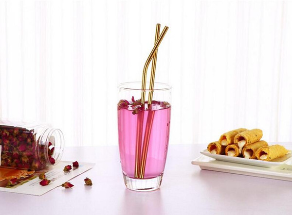 Colorful Gold Stainless Steel Drinking Straw 215mm Golden Straight Bent Reusable Straws Juice Party Bar Accessories