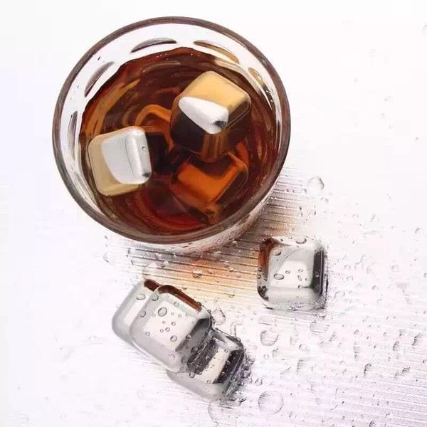 1/4pcs Chilling Reusable Ice Cubes Stainless Steel Whisky Stones Drink Freezer Gel Wine Cooler With Plastic Storage Box Tong JB01