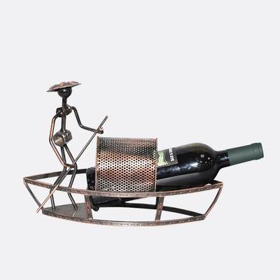 Wine Rack Retro Ship shape Bar Iron Art Wine Shelf Wall Holder Single bottle Europe Style Creative Leaves vine Design decoration wholesale