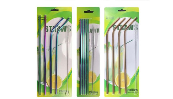 30pcs--304 stainless steel green color titanium plated metal straw coffee milk tea juice creative straw set wholesale