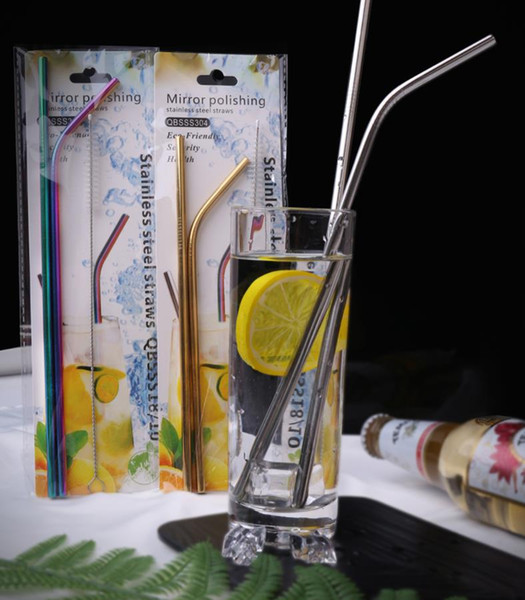 H food grade 304 stainless steel straw set Titanium coated color metal environmental protection milk tea straw