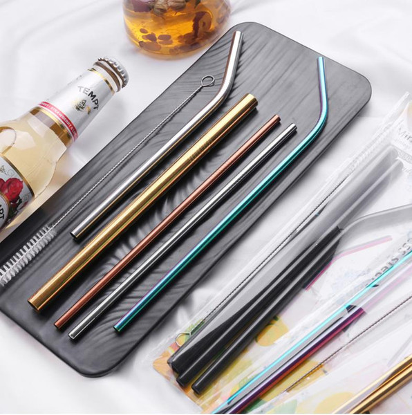 30PCS--H food grade 304 stainless steel straw set Titanium coated color metal environmental protection milk tea straw