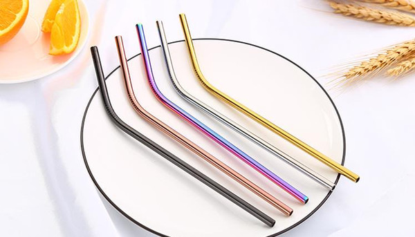 500pcs--Colorful Stainless Steel Drinking Straw 21.5cm Straight Bent Reusable Straws Juice Party Bar Accessorie OOA4998