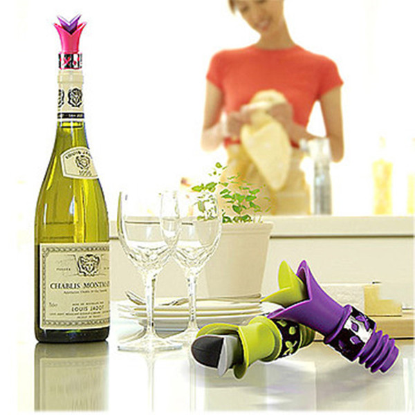 Newest 1 PC Lily Wine Bottle Stoppers Silicone Approved Food Grade Durable Wine pourer Bar Tools