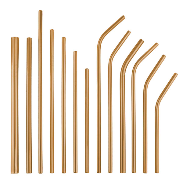 Rose Gold Straight and Bend Reusable Stainless Steel Drinking Straws Metal Colored Straw Party Wedding Family Kitchen Bar Drinking Tools