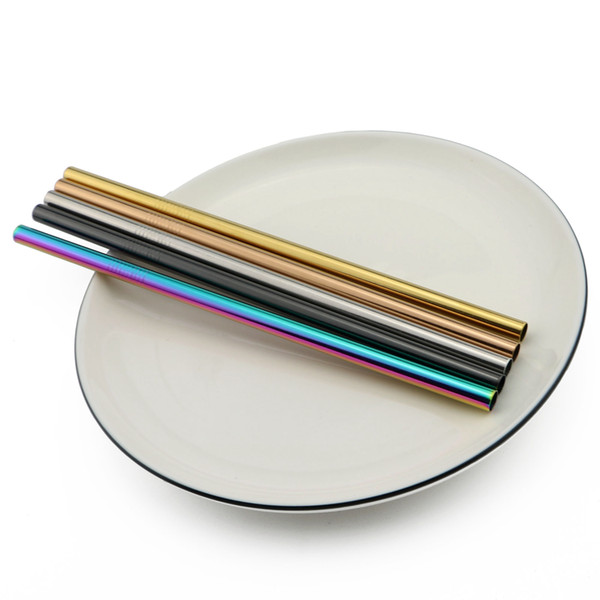 304 Stainless Steel Multi-Color 8*215mm Straight Metal Durable Drinking Straws Reusable Drinks Straw Cola Soda Fruit Juice Drink tool