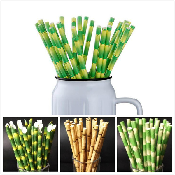 Biodegradable Bamboo Paper Straw Bamboo Straws Eco-Friendly 25Pcs a Lot Party Use Bamboo Straws Disaposable Straw on Promotion