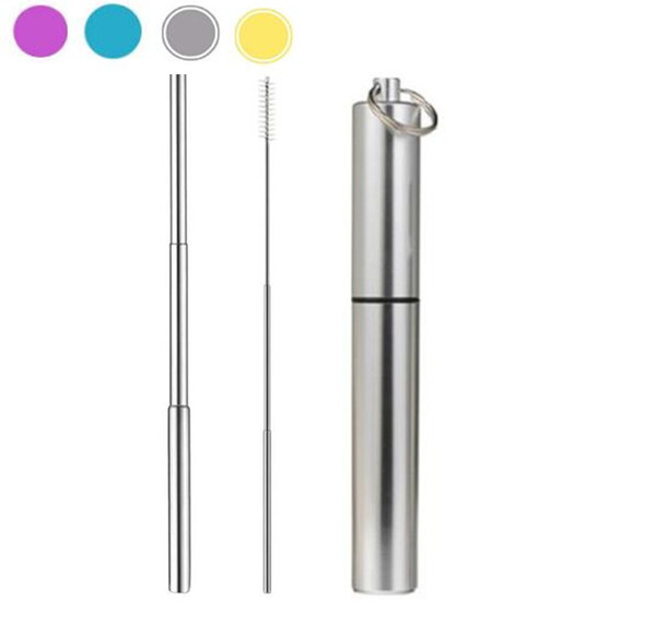 News FDA Portable Reusable Folding Drinking Straws Stainless Steel Metal Telescopic Foldable Straws with Aluminum Case & Cleaning Brush