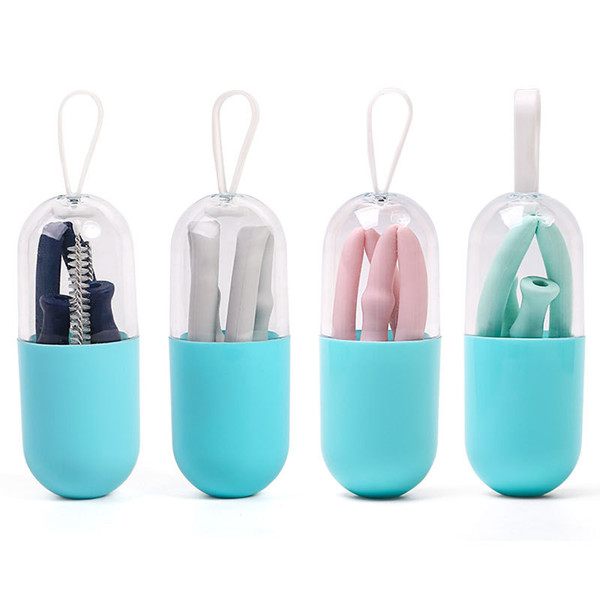 Collapsible Straws Reusable Silicone Straws with Case BPA-Free Folding Drinking Straws with Cleaning Brush for Travel