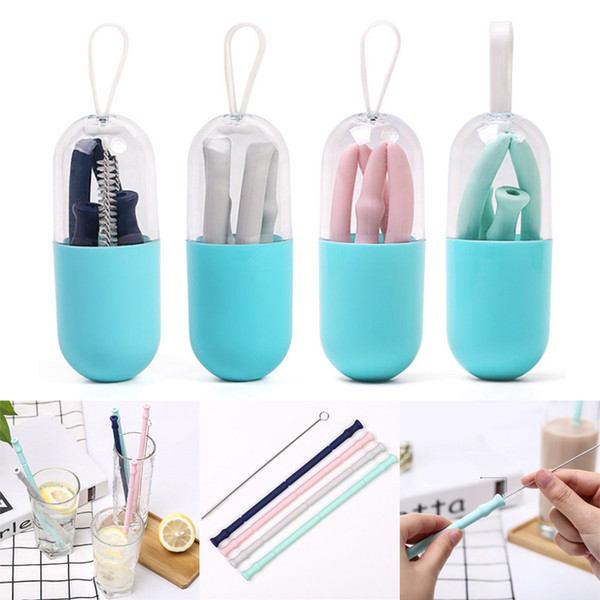 Collapsible Straws Silicone Foldable Drinking Straw Set With Mini Box Brush Reusable Collapsible Straws For Outdoor Travel Kitchen Bar Porta