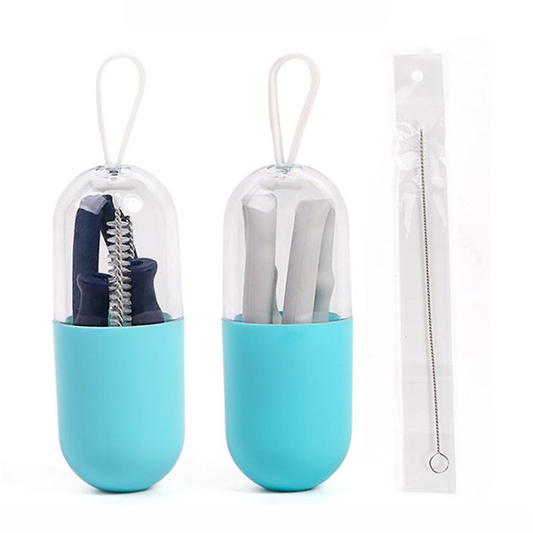 Collapsible Straws Reusable Silicone Straws with Case BPA-Free Folding Drinking Straws with Cleaning Brush for Travel