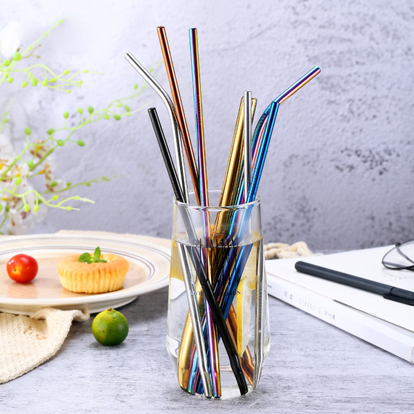 Food grade 304 stainless steel drinking straw titanium plated color metal straw environmental protection creative beverage milk tea straw