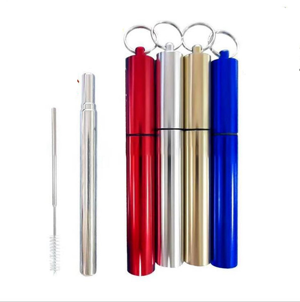 Flexible Drinking Straws 4 Colors Telescopic Stretch Stainless Steel 23cm Straight Bra Straws With Brush Set OOA7057-6