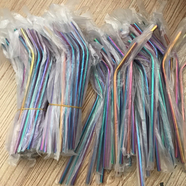 Wholesale Rainbow Multi-Colored Stainless Steel Straws 8.5inch Straight Bent Reusable Metal Straws Cheap Drinking Straws For Mason Jars