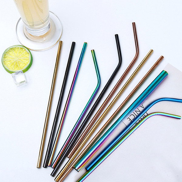 Wholesale Multiple Colour 215*6mm 267*6mm Stainless Steel Drinking Straws Bent and Straight Reusable Drinking Straws Free Shipping