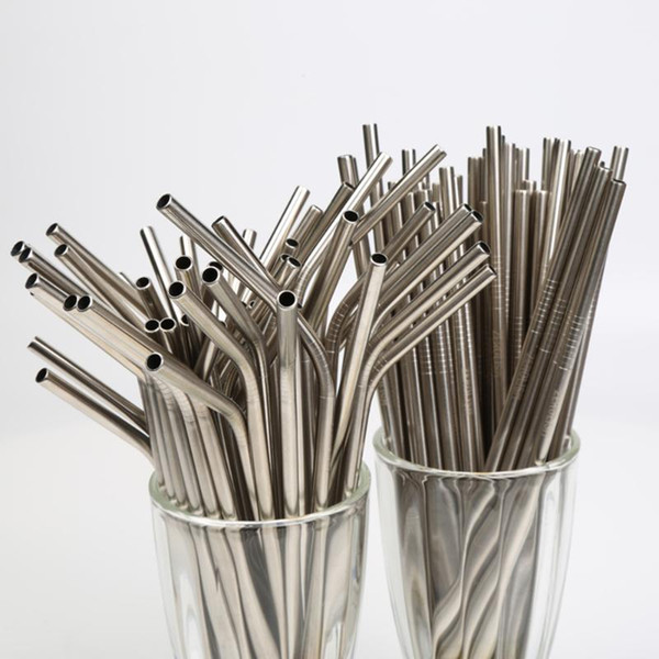 New 50Pcs Reusable Stainless Steel Straws Straight bending Drinking Straws With Cleaner Brush Metal Straw Bar Party Accessory