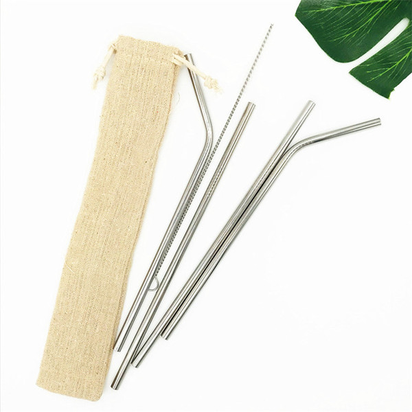 Stainless Steel Straw Reusable Straw 304 Metal Straw with Cleaning Brush Burlag Bag Packing Free Combination 4+1 Set