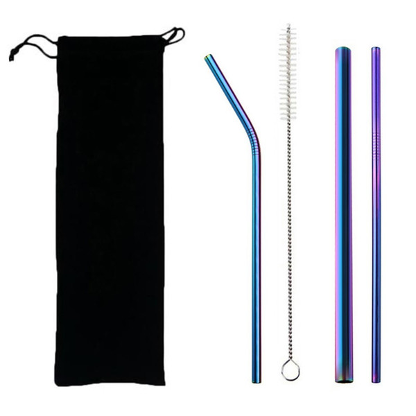 5pcs Eco Friendly Reusable Straw 304 Stainless Steel Straw Metal Drinking Straws Set with Brush & Bag