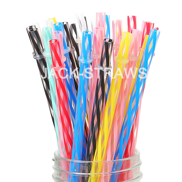 100pcs 9 Inch Reusable Plastic Drinking Straws Multi-Colors Hard Plastic Stripe PP Drink Straw with Brush