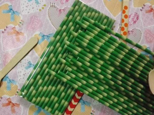 Green bamboo decoration Drinking Paper Straw party Paper Straws For Wedding Party Birthday Decoration 500pcs/lot