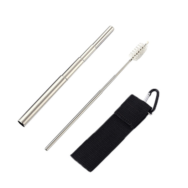 Silver Stainless Steel Straws Reusable Metal Straw Drinking Tubules + Bag Foldable Clean Brush Bar Accessories