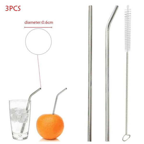 1Set Kitchen Tools 2pcs Reusable High Quality Stainless Steel Drinking Strawsand with Cleaner Brush for Mug