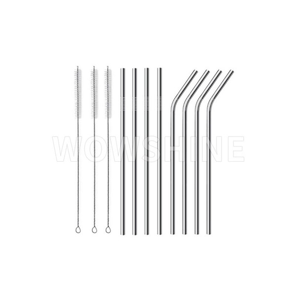 Free shipping 10.5 inch stainless steel drinking straws 4 straight 4 bent with 3 cleaning brushes rust free