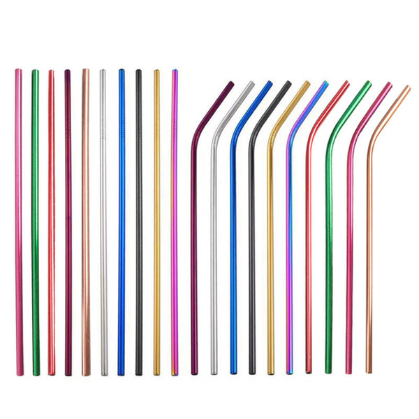 8.5 inch 215mm Colorful Eco Friendly Reusable Straw 304 Stainless Steel Straw Metal Smoothies Drinking Straws and Clearning Brush & Bag