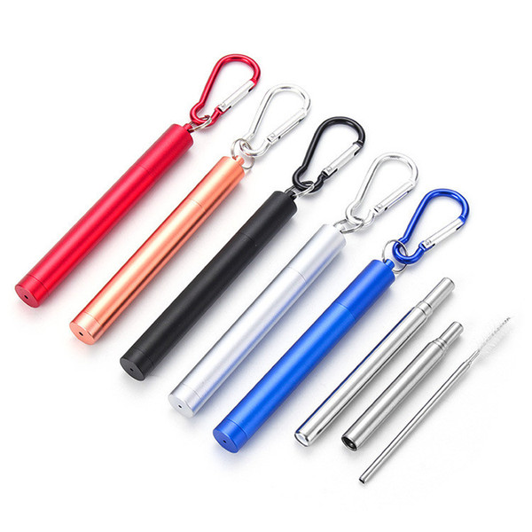 Stainless Steel Metal Telescopic Foldable Straws With Aluminum Case Cleaning Brush Portable Reusable Folding Drinking Straws 200set T1I1720