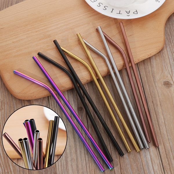 4PCS/Pack Colorful Stainless Steel Drinking Straws Straight and Bent Reusable Filter With Brush DIY Coffee Tools