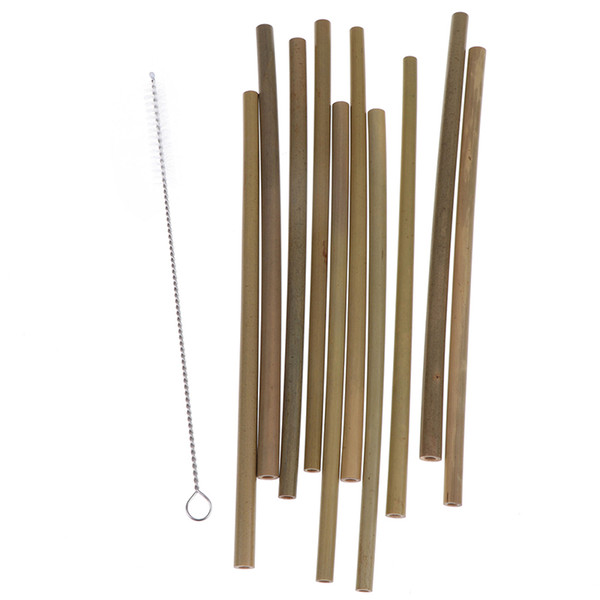 Useful 10pcs Bamboo Drinking Straws+1 Cleaning Brush And Paper Box Reusable Eco-Friendly Party Kitchen Wholesale