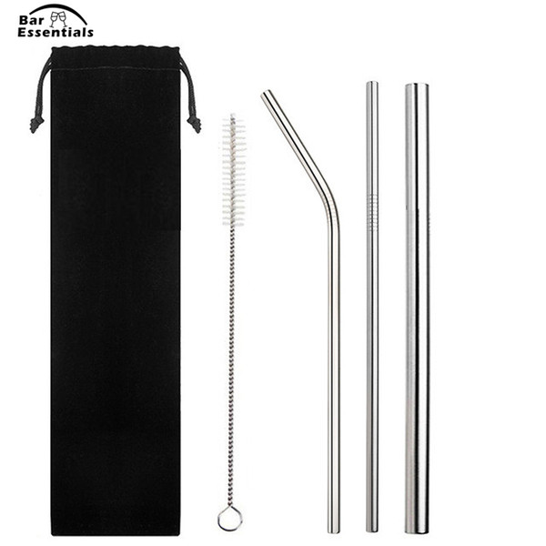 5pcs Eco Friendly Reusable Straw 304 Stainless Steel Straw Metal Drinking Straws Set with Brush & Bag Wholesale