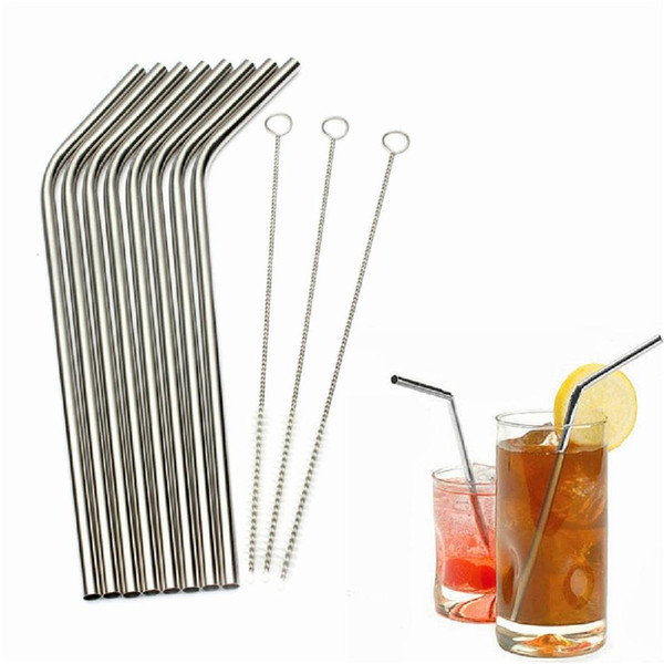 Well sale 8Pcs High Quality Eco Friendly Stainless Steel Metal Straw Drinking Straw Reusable Straws Cleaner Brush Set