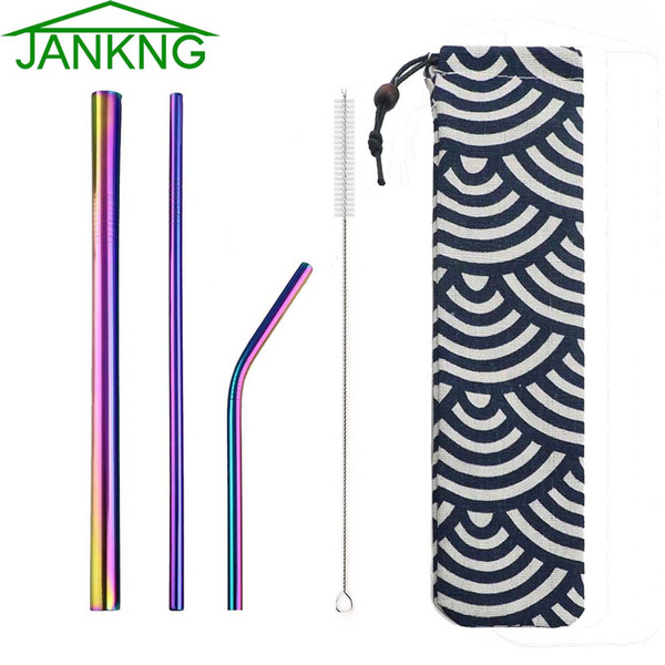 JANKNG 16cm Mugs Drinking Straw 304 Stainless Steel Straw Straight&Bend Metal With Clean Brush Bag Kitchen Bar Accessories