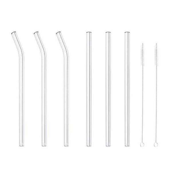 6PCS Glass Straws Heat-resistant Shatter Resistant Glass Drinking Straws with 2PCS Cleaning Brushes for Hotel Office Party