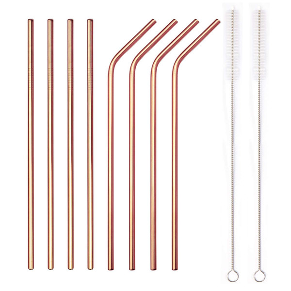 304 Stainless Steel Straw and brush Reusable Bend and Straight Metal 6*265MM Stainless Steel Straw Drinking Straws wholesale