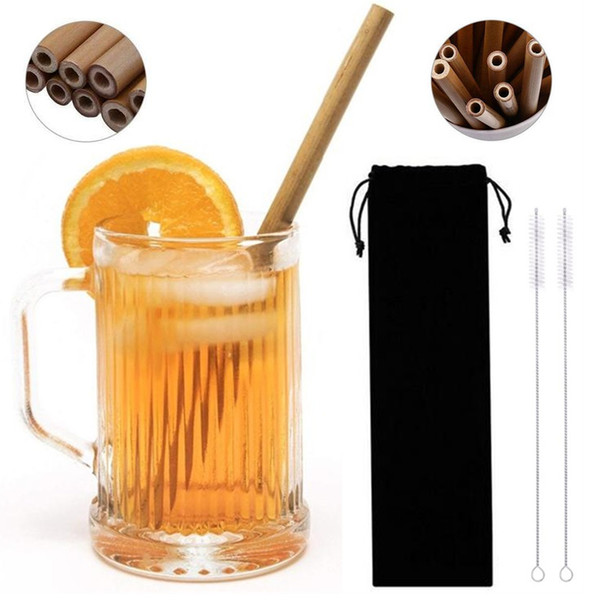 23CM Eco-friendly Bamboo straw reusable drinking straw cleaner brush straws bags for party wedding bar drinking tools beverages straws