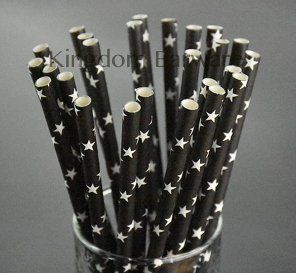 Free Shipping Paper Straws- Black Stars Straws Party Disposable Straws (100 Straws)