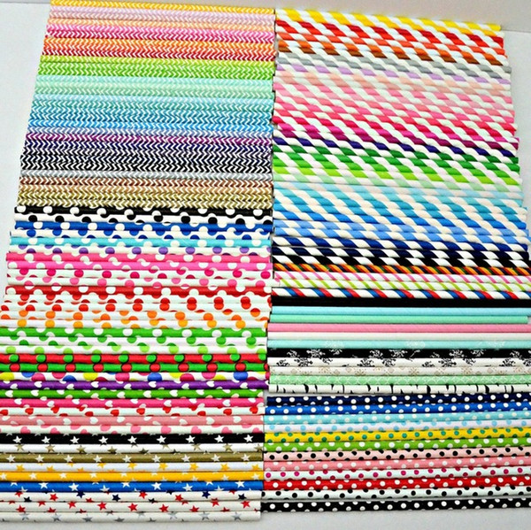 1000pcs Paper Straws Bulk-Over 300 Designs-Pick Colors-Striped Polka Dot Chevron Patterned Drinking Paper Straws Party Favor