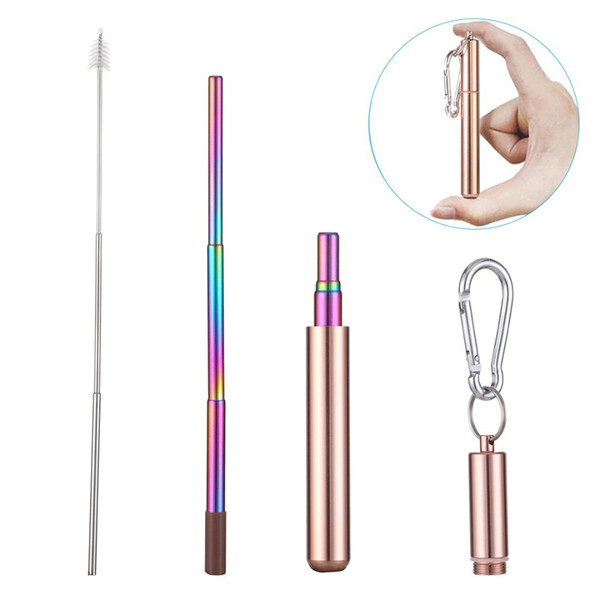 Portable Stainless Steel Drinking Straw For Travel Reusable Collapsible Metal Drinking Straw With Case And Brush